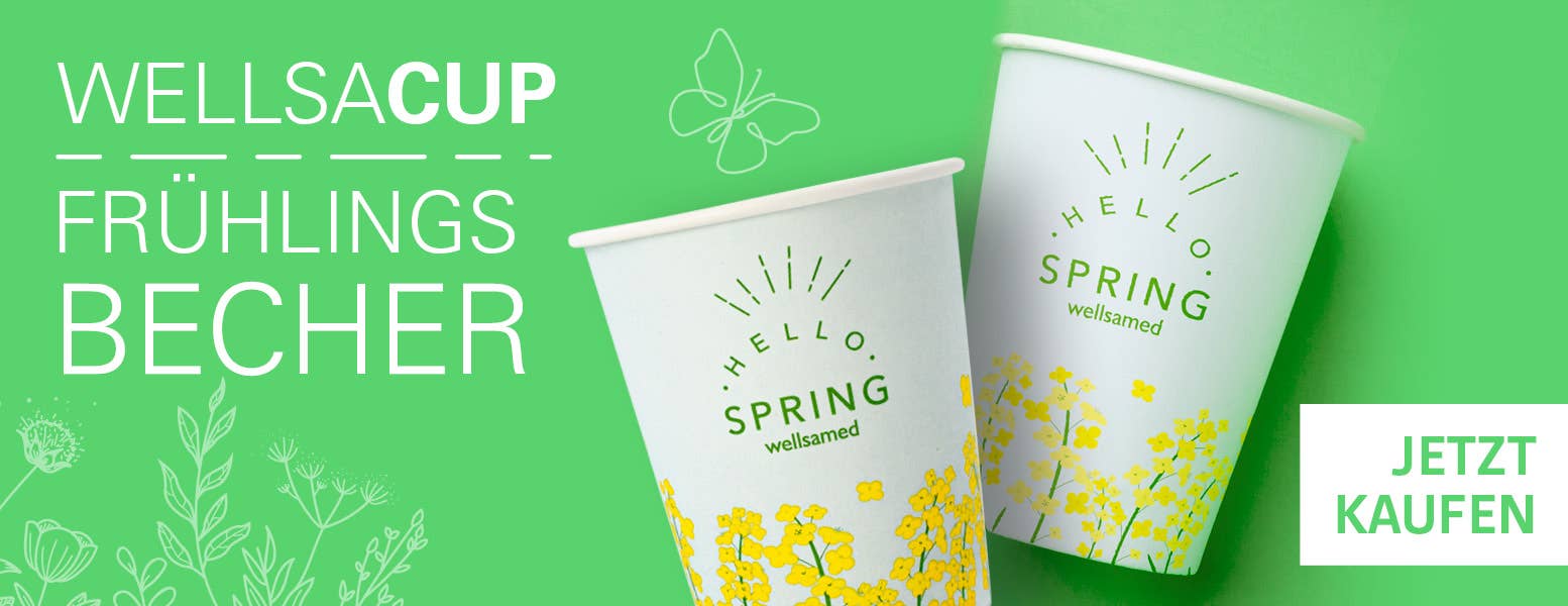 wellsacup Mundspülbecher Pappbecher Trinkbecher für die Zahnarztpraxis im Frühlings-Look